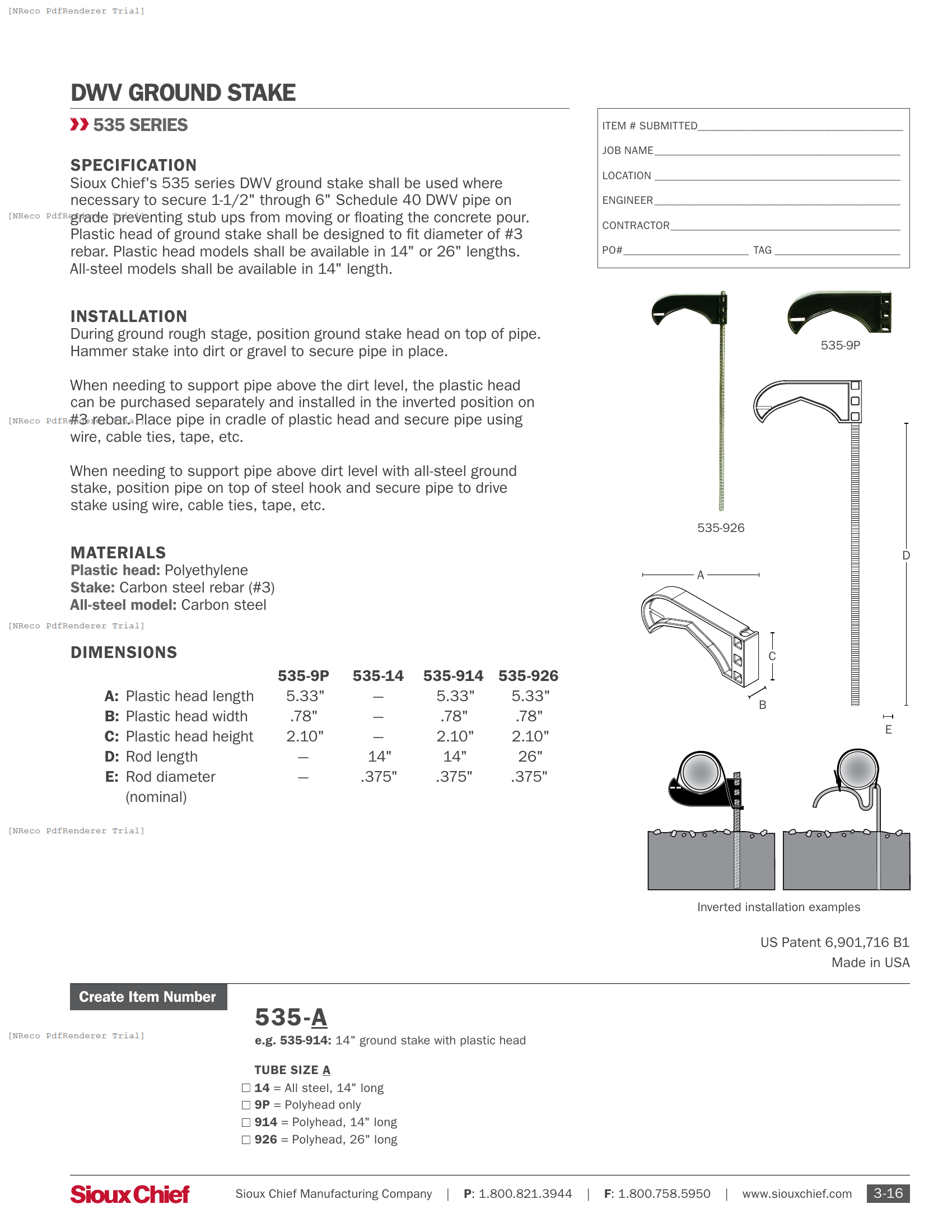 535 SERIES - TOMAHAWK GROUND STAKE - SPEC SHEET.PDF Specification Document